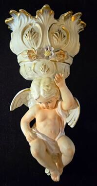 Vintage Lenwile Ardalt Porcelain Cherub Wall Pocket Sconce Vase Planter Japan